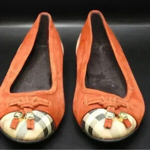 Burberry Haymarket Yates Ballerina Suede Check Flats Women's US Size‎ 6